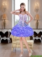 Modest 2016 Mini Length Beaded Lavender Prom Dresses with Pick Ups