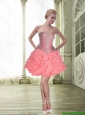 Modest Ball Gown Watermelon Prom Dress with Beading and Pick Ups