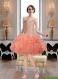 Modest Ball Gown Watermelon Prom Dresses with Beading and Ruffles