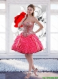 Modest Mini Length Hot Pink Prom Dresses with Ruffles and Beading