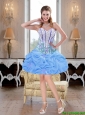 Romantic Mini Length Beaded Baby Blue Prom Dresses for Cocktail