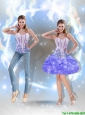 Artistic Mini Length Beaded Lavender Detachable Prom Dresses with Pick Ups
