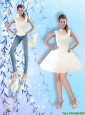 Feminine Ball Gown High Neck White Detachable Prom Dresses with Beading