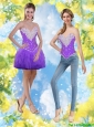 Short Beaded and Ruffles Flirting Detachable Prom Dresses in Purple