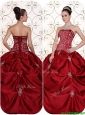Best Selling Embroidery and Pick Ups Strapless Quinceanera Dresses