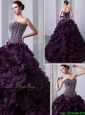 New Arrival Sweetheart Beading and Ruffles Quinceanea Dresses with Brush Train
