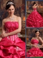 Perfect Strapless Appliques Quinceanera Gowns in Coral Red