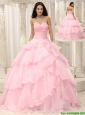 Pretty Baby Pink Quinceanera Gowns with Beading and Ruffles