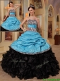 Pretty Blue and Black Ball Gown Strapless Quinceanera Dresses