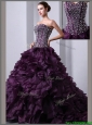Clearance  A Line Brush Train Beading and Ruffles Quinceanea Dresses