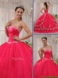 Clearance Coral Red Quinceanera Dresses  with Applique