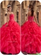Discount Beading and Ruffles Quinceanera Dresses in Coral Red