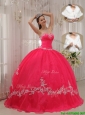 Discount  Sweetheart Appliques Quinceanera Dresses  in Coral Red