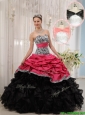 Puffy Red and Black Sweetheart Quinceanera Dresses in Zebra