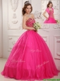 Best Selling A Line Floor Length  Sweet 16 Dresses  in Hot Pink