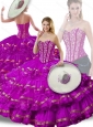 Gorgeous Beading and Ruffled Layers Fuchsia Detachable Sweet 16 Gowns