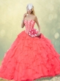 2016 Hot Sale Coral Red Quinceanera Gowns with Beading and Ruffles for Fall