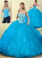 Cute Sweetheart Beading Blue Quinceanera Dress with Ruffles