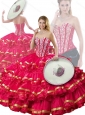 Cute Beading and Ruffled Layers Red Detachable Quinceanera Dresses