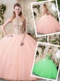 Pretty Bateau Peach Quinceanera Dresses with Beading
