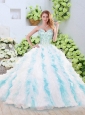 Pretty Brush Train Quinceanera Gowns with Beading and Ruffles