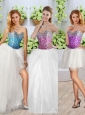 Pretty White Detachable Quinceanera Dresses with Sequins and High Slit