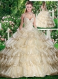 2016 Beautiful Straps Champange Sweet 16 Dresses with Beading and Ruffled Layers
