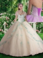 Inexpensive Champagne Quinceanera Dresses with Beading and Appliques