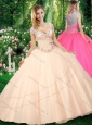 2016 Simple Ball Gown Cap Sleeves Straps Beading Quinceanera Dresses