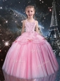 2016 Sweet Ball Gown Straps Pink Beading Little Girl Pageant Dresses