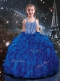Hot Sale Ball Gown Straps Beading Little Girl Pageant Dress in Blue