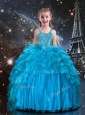 New Arrivals Straps Little Girl Pageant Dresses with Beading in Blue
