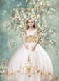 Perfect Ball Gown Scoop New Style Little Girl Pageant Dresses in White and Gold