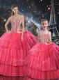 Fashionable Ball Gown Coral Red Princesita with Quinceanera Dresses with Beading for Fall