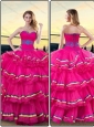 Gorgeous Hot Pink Sweetheart Quinceanera Dresses with Ruffled Layers