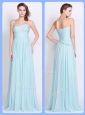 New Style Brush Train Light Blue 2016 Bridesmaid Dresses with Beading and Ruching