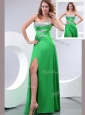 Affordable Sweetheart Paillette and High Slit Green Celebrity Dresses