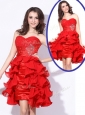 Best Sweetheart Red Short Celebrity Dresses with Beading and Ruffles