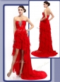 Cheap High Low Beading and Ruffled Layers Celebrity Dresses in Red