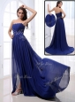 Elegant Brush Train Strapless Beading Celebrity Dresses in Royal Blue