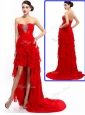 New Style High Low Ruffled Layers Celebrity Dresses with Beading
