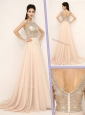 Pretty Empire Bateau Brush Train Celebrity Dresses with Beading