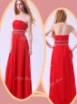 Simple Empire Strapless Red Celebrity Dresses with Beading
