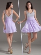 Simple Straps Mini Length Lavender Cocktail Dresses with Beading