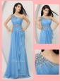 Cheap Empire One Shoulder Prom Dresses with Beading and Ruching