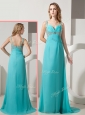 Elegant Empire Straps Beading Turquoise Discount Prom Dresses with Brush Train