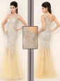 Gorgeous Mermaid One Shoulder Beading Prom Dresses in Champagne
