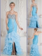 Gorgeous Mermaid Sweetheart Beading and Ruffled Layers Aqua Blue Prom Dresses