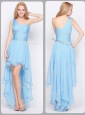Inexpensive One Shoulder High Low Popular Prom Dresses with Beading