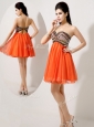 Low Price Short Orange  Red Popular Prom Dresses with Beading and Sequins